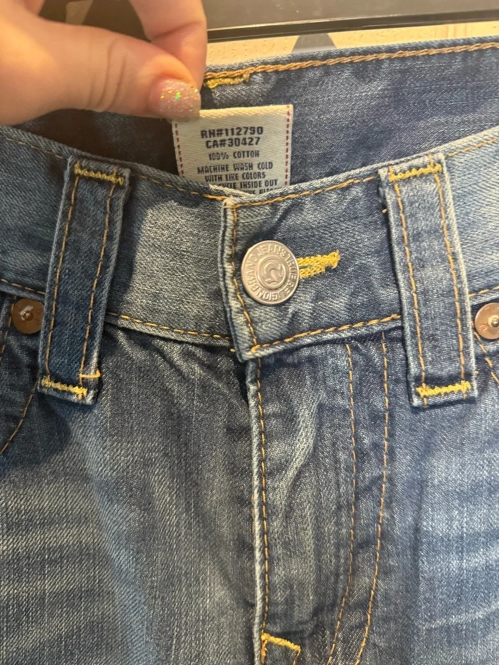 True Religion Jeans Mens 32x33 Blue Billy Boot Leg Contrast Stitch